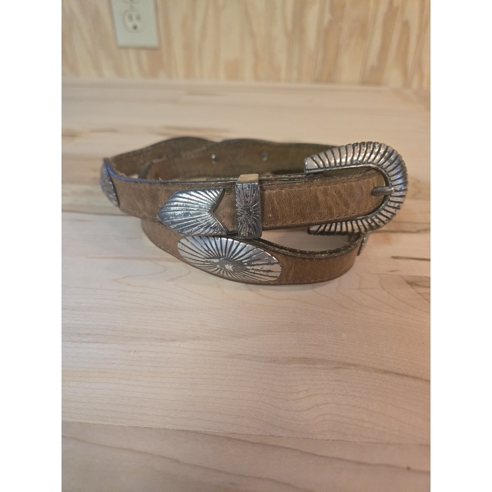 VTG Justin Concho Womens Brown Leather Silver Belt Size 32 Western